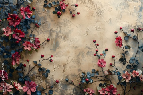 Pink and Blue Flowers Painting on Wall