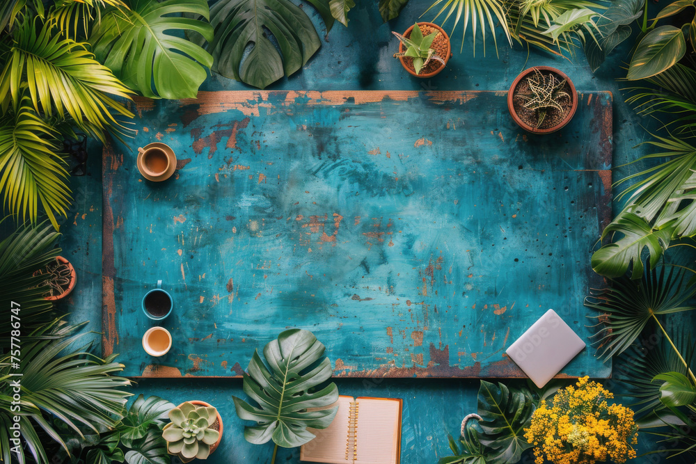 Table With Plants and Notebook