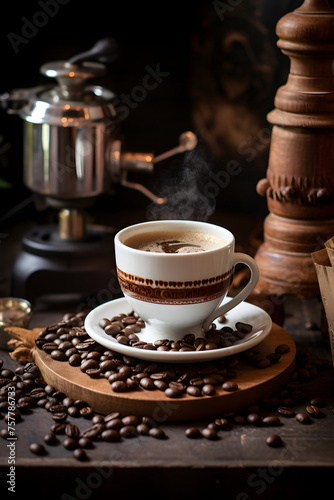 Rustic Elegance & Warm Aroma: Coffee Artistry Captured in a Comforting Photograph