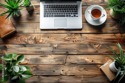 Laptop Computer on Wooden Table