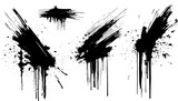 black ink Splatter, black paint, ink brush strokes, brushes, lines, grungy. Dirty artistic design elements, Black inked splatter dirt stain splattered spray splash with drops blots.
