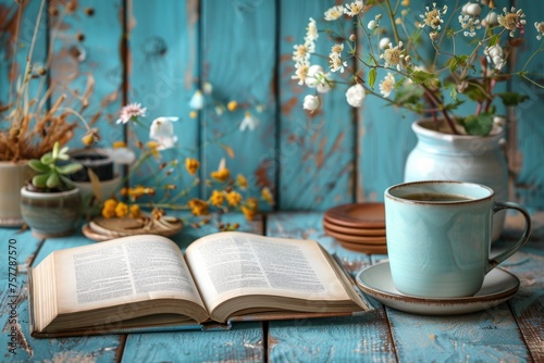 Coffee Cup and Book on Table