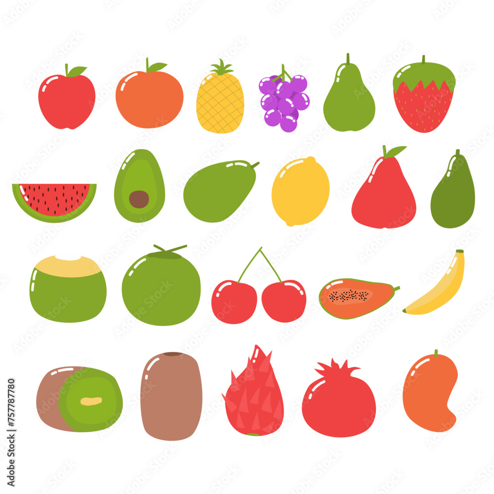 set of cute fruits sticker