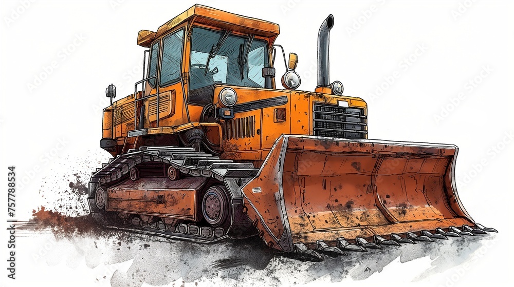 Yellow construction bulldozer on a white background Yellow construction bulldozer on a white background