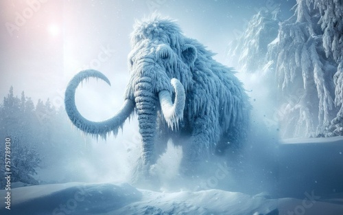 Snowy mammoth on a winter background