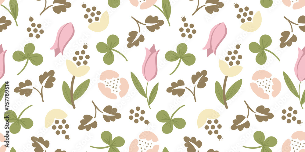 Seamless pattern with delicate flowers in pink, cute seamless pattern, stylish flowers, background, wallpaper with summer flowers