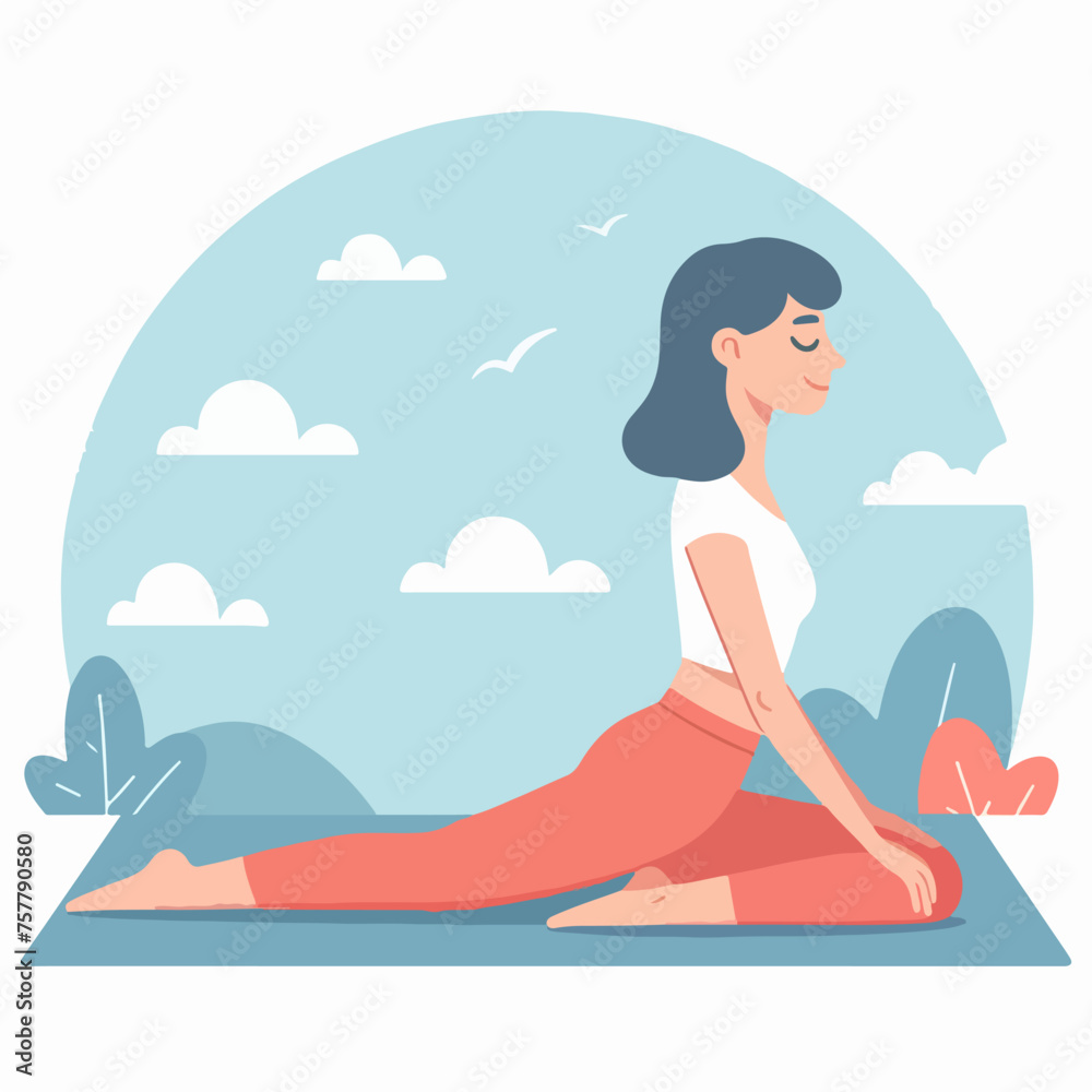 illustration of a woman warming up muscle stretches with yoga exercises