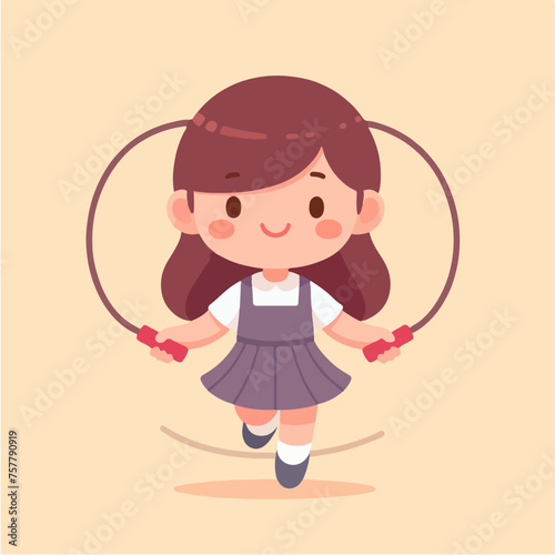 illustration of a cute little girl doing skipping rope sport
