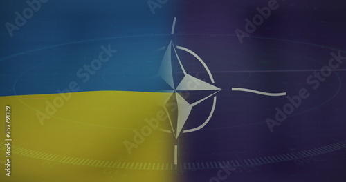 Image of radar and nato flag over flag of ukraine