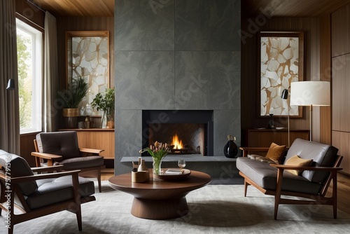 Mid-Century Lounge Area with Leather Chairs © Rabil