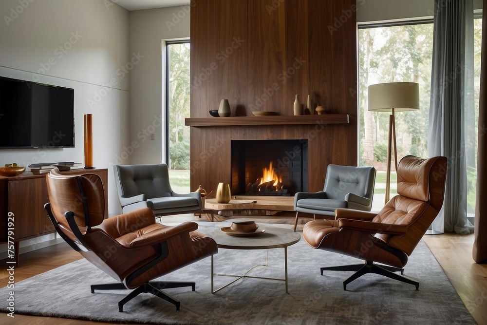 Mid-Century Lounge Area with Leather Chairs Mid-Century Lounge Area with Leather Chairs