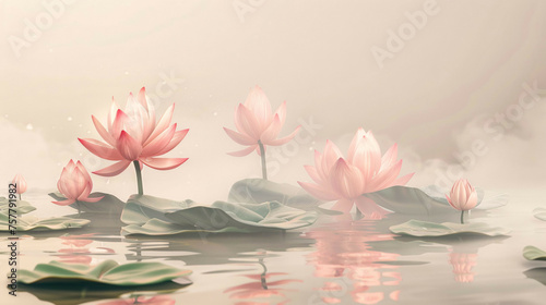 Abstract Lotus Flowers in Water  Zen Spring Beauty