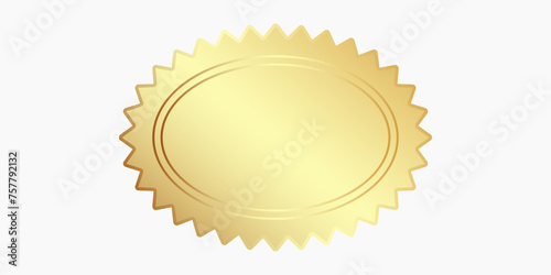 Oval gold star. Suitable for use as badge, sticker, label and icon. 3 D. Vector illustration.