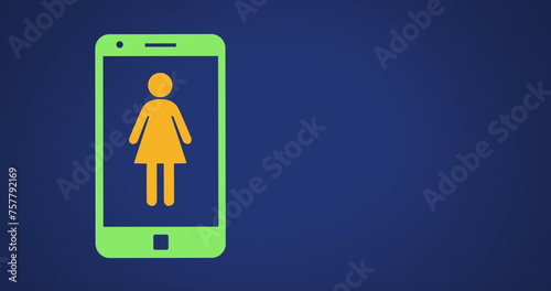 A smartphone screen displays a female icon