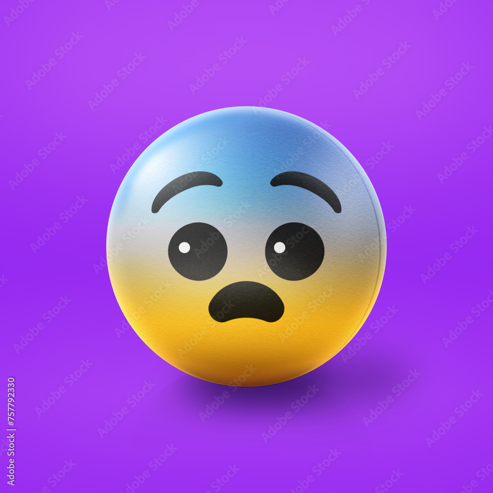Fearful and scared Emoji stress ball on shiny floor. 3D emoticon isolated. Fearful and scared Emoji stress ball on shiny floor. 3D emoticon isolated.