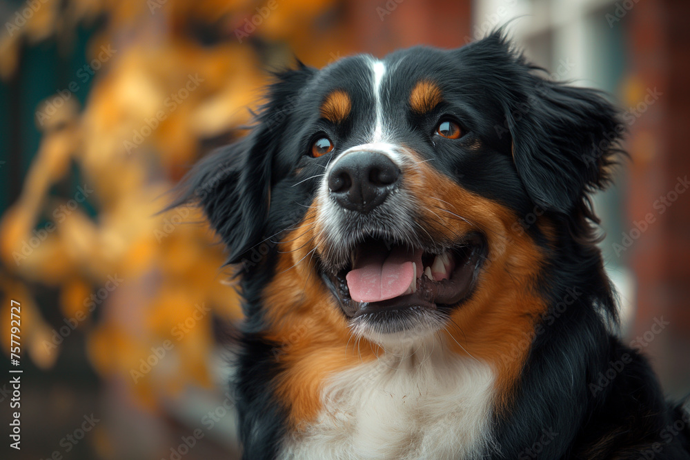 Bernese Mountain Dog Outdoors in Autumn Bernese Mountain Dog Outdoors in Autumn