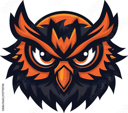A modern owl mascot vector with an angry face logo for an E-Sports Club, isolated on a white background.