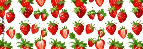 banner, juicy strawberries on a white background, pattern