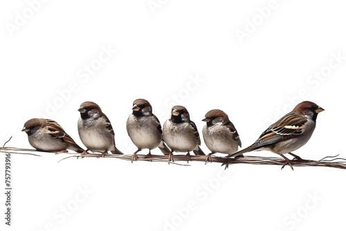 group white background sparrows isolated
