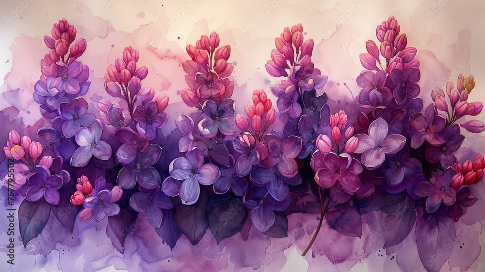 Fototapeta premium Purple Flowers on White Background