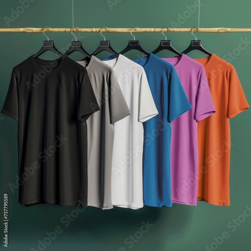 Row of T-Shirts Hanging on Rack © jiawei