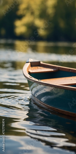 canoe floating gently on calm waters  surrounded by the peaceful embrace of nature