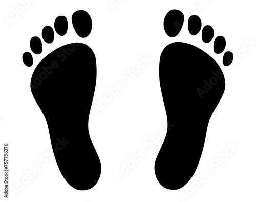 人の足跡　素足　黒　モノクロ　シルエット　アイコン　裸　足裏　シンプル　飾り　白背景　透過 photo