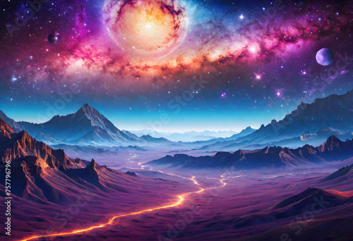 Galactic Landscape Background, Background, Galactic, Space, Universe, Cosmos, Stars, Nebula, Astronomy, Outer Space, Fantasy, Sci-Fi, Astral, Sky, AI Generated © Say it with silence.