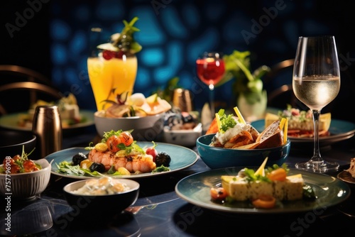 Captivating food and drink displays in elegant restaurant environment