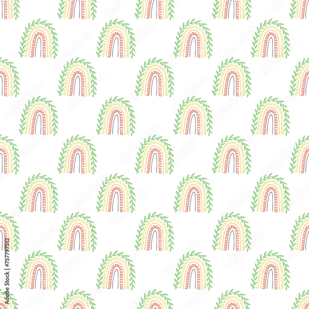 Fototapeta premium Seamless pattern with rainbow doodle for decorative print, wrapping paper, greeting cards, wallpaper and fabric