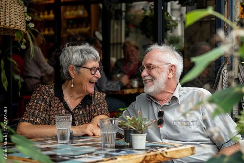 senior couple woman and man enjoy laughing time together ,retirement communication