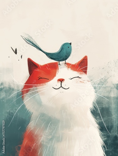Cat With Bird on Head