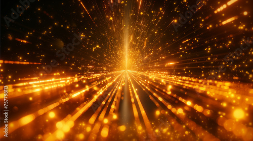 Futuristic abstract background in yellow tones. Bright neon rays and glowing lines. Bokeh effect. AI generative