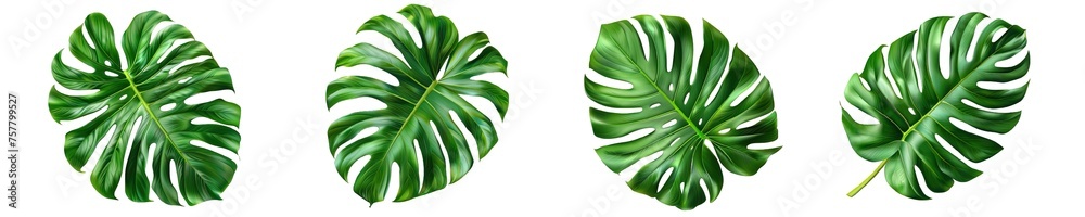 Collection of PNG. Vibrant green monstera leaf isolated on a transparent background. - obrazy, fototapety, plakaty 