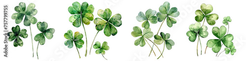Collection of PNG. Watercolor drawing of clover leaves. St. Patrick's Day isolated on a transparent background.