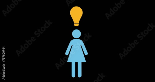 A lightbulb hovers above a blue stick figure representing a woman