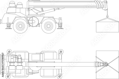 vector sketch illustration design car truck heavy equipment lifting trailer loads for industry