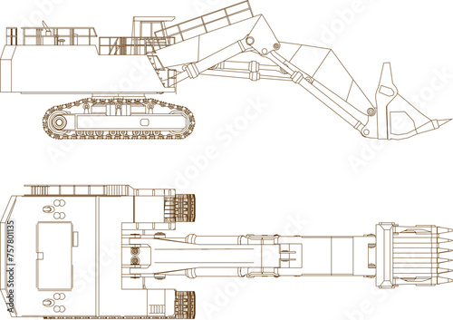 Adobe Illustrator Artwork vector sketch illustration design for car truck, heavy equipment, excavator for the construction industry