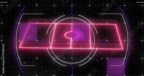 A neon purple and pink grid reminiscent of retro video games fills the screen