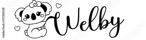 Welby - black color - name written - Word with Koala kawaii for websites, baby shower, greetings, banners, cards,, t-shirt, sweatshirt, prints, cricut, silhouette, sublimation
 