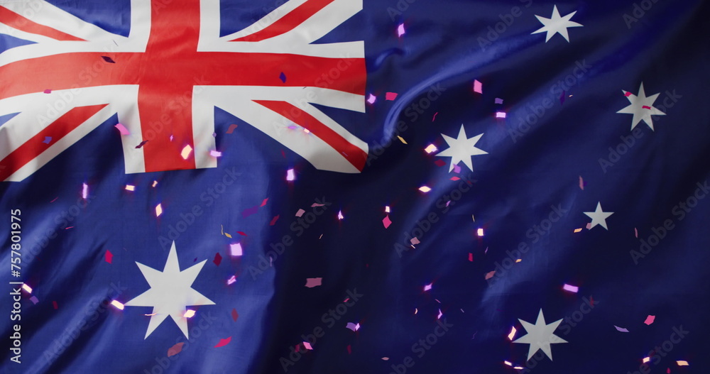 Fototapeta premium Image of confetti over flag of australia