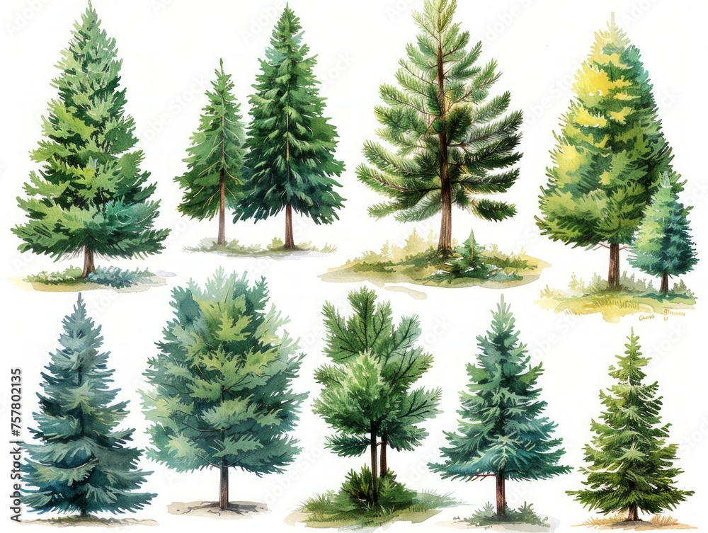Balsam Fir: A Collection of Stylized Tree Illustrations Generative AI