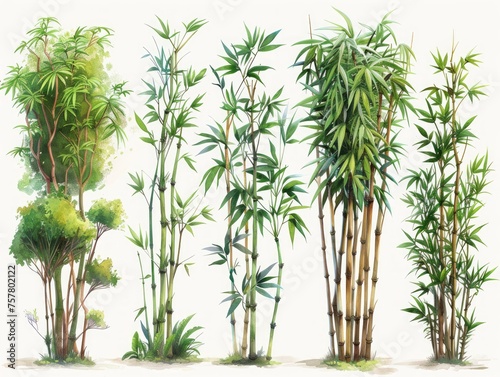 Contemporary Bamboo Tree Illustration Collection Generative AI