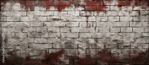 A detailed closeup of a brick wall showcasing the texture and pattern of the composite material, with a rectangle shape and red paint © 2rogan