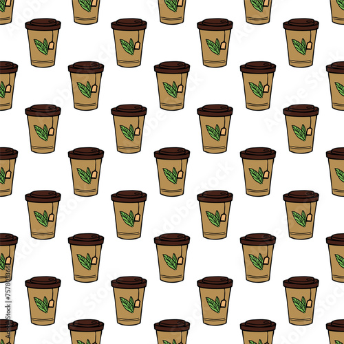 Seamless pattern with cute cup of tea or coffee doodle for decorative print, wrapping paper, greeting cards, wallpaper and fabric