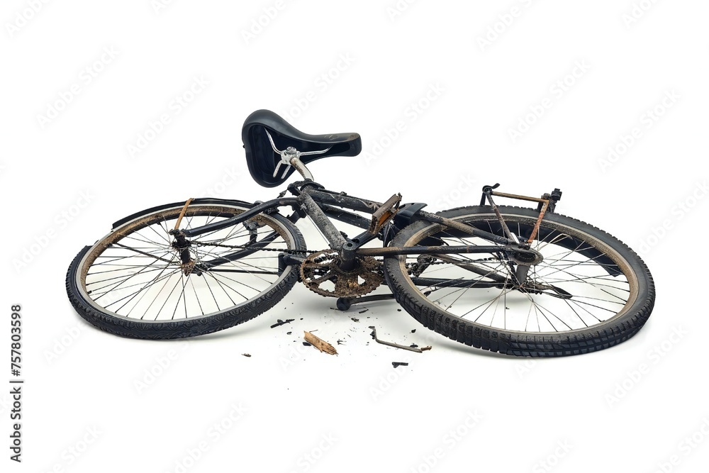 Fototapeta premium Broken bicycle isolated on white background Generative Ai 