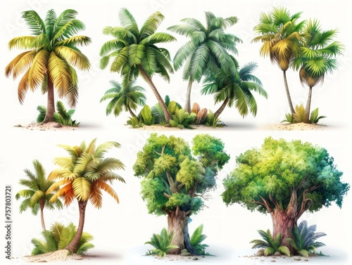 Contemporary Illustrations of Palm Trees on White Background Generative AI