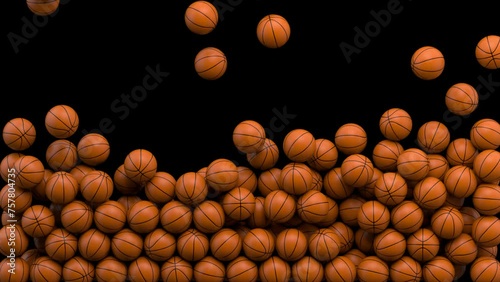 Falling basketball balls – 3d render with alpha channel.