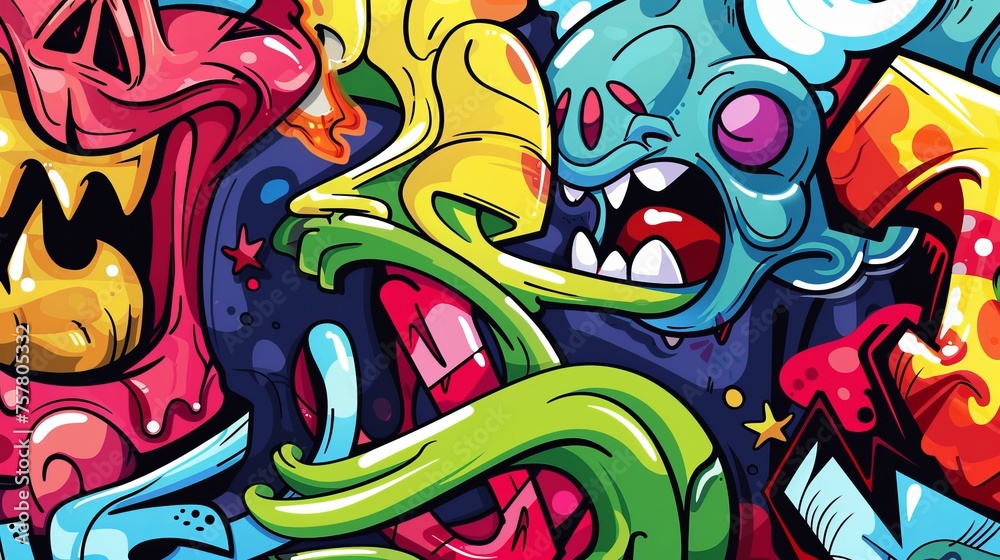 Obraz premium Graffiti with a smooth texture and strange characters and components.