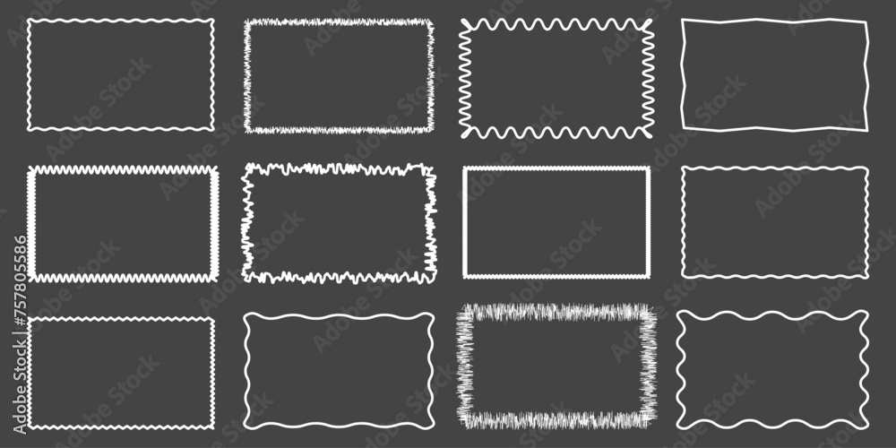 Fototapeta premium Rectangle Geometric shape frame with wavy edges.Zigzag Wavy Edge rectangle shapes elements set.Vector wavy undalute badge for stickers, banner, social media template,poster, decoration.Vector frame